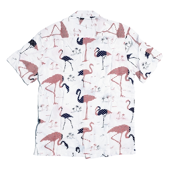Denim & Flower Ricky Singh Mens Land Of The Free Flamingo Print Shirt Small NWT - Picture 2 of 5